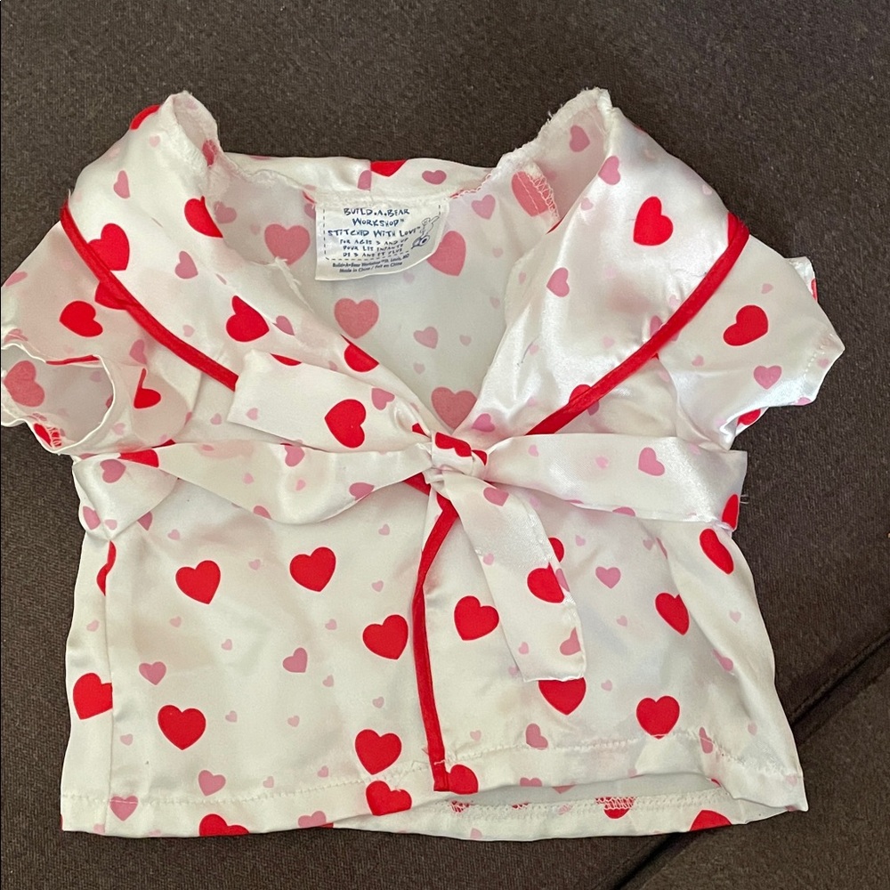Build a Bear Top white and red hearts